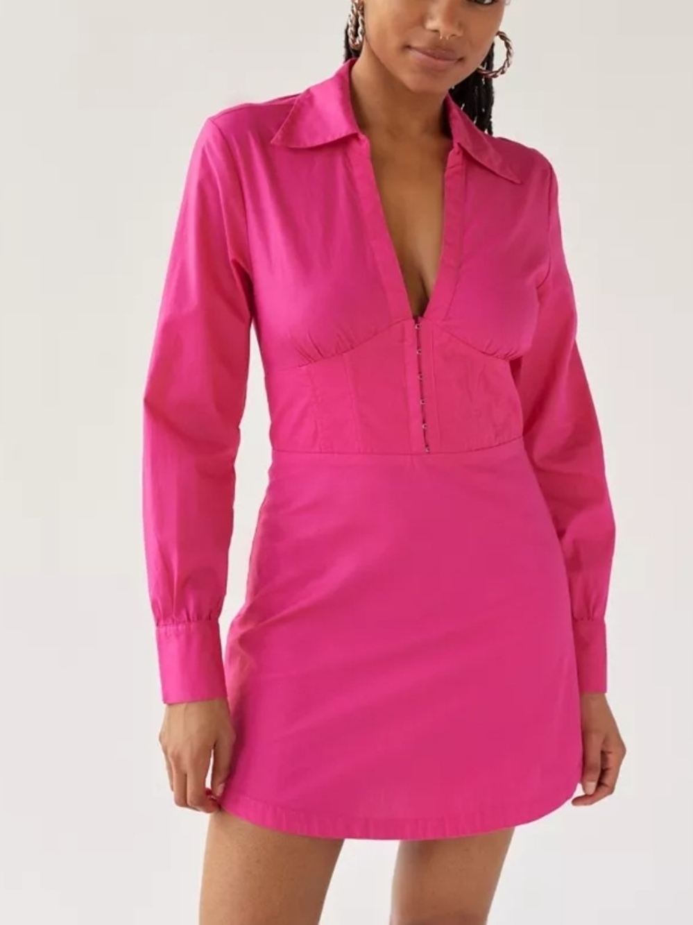Urban Outfitters Bright Hot Pink Long-Sleeve Mini Dress